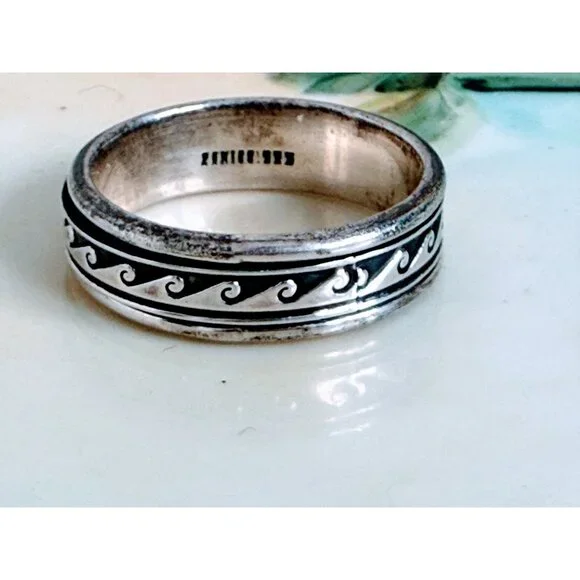 Vintage 90's 925 Silver Mexico Mens Wave Spinner Fidget Sz 14.5 Ring 10g
